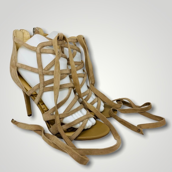 Sam Edelman Alba Tan Suede Lace Up Cage High Heeled Sandals - Picture 4 of 10